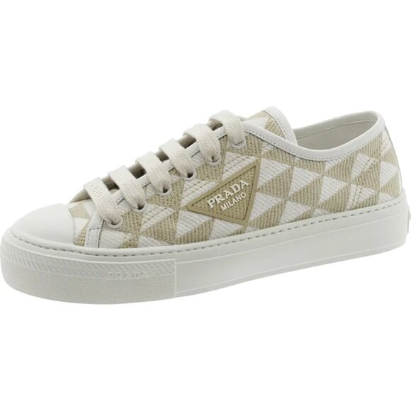 PRADA Triangle Logo Jacquard Lace Up Platform Sneakers Trainers Flat Shoes - Picture 1 of 16